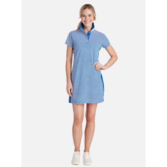 Vineyard Vines Performance Blue Feeder Stripe Polo Dress Size S Golf Pickleball - Picture 1 of 8